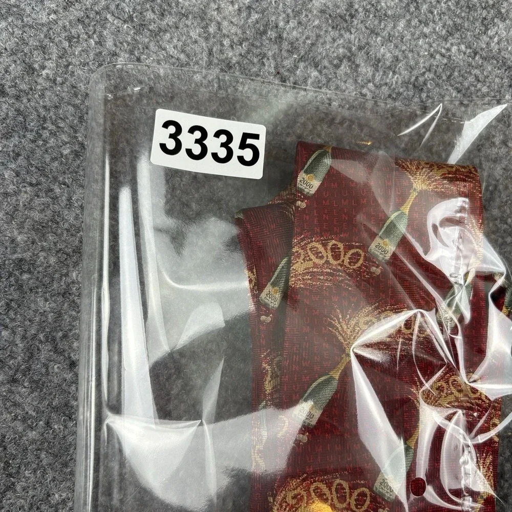 Vintage Y2K Jos A Bank Tie Men Red Silk Millennium 2000 New Year's Champagne USA